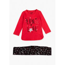 Prévente - Punk Style - Ens. T-shirt rouge et legging noir imprimé