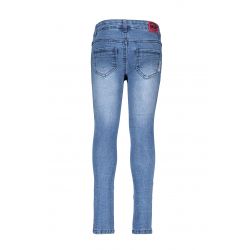 Jeans en denim bleu avec bandes latérales en paillettes