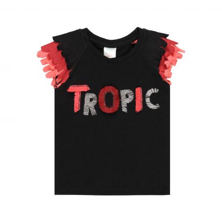 Prévente - Tropic Sunset - T-shirt noir à manches contrastantes