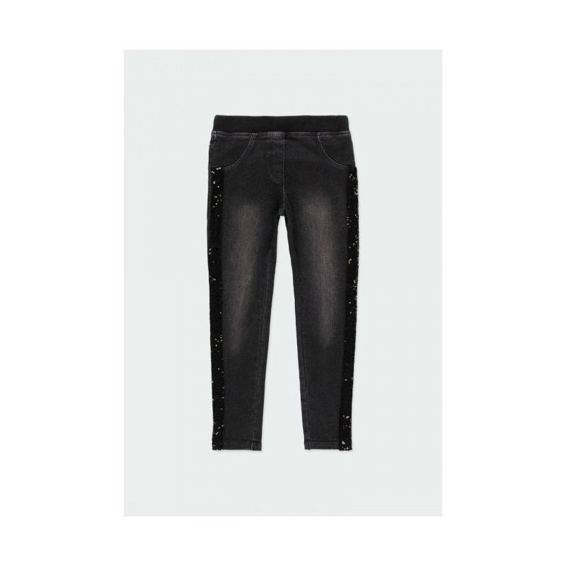 Prévente - Boboli Essentiel - Jeans stretch noir avec bandes latérales en paillettes
